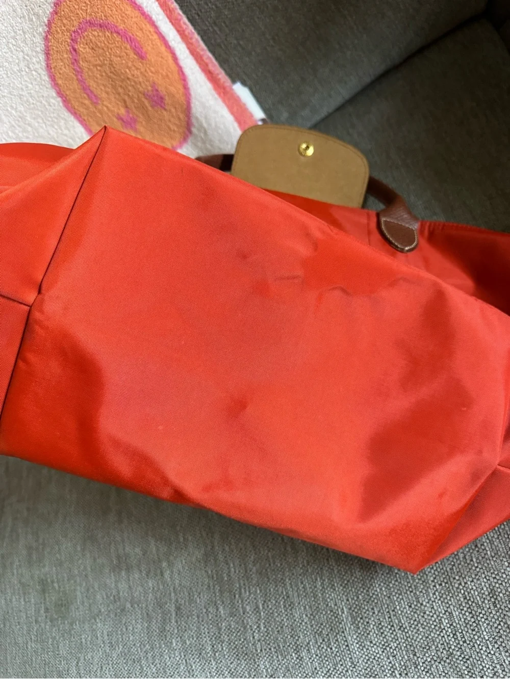 Longchamp Le Pliage Medium Short Handle Orange Nylon Tote